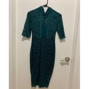 Emerald green Express lace midi dress